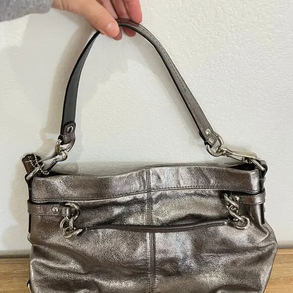Coach Brooke Metallic Silver Pewter Hobo Shoulder Bag Purse Shiny Y2K - Picture 2 of 9